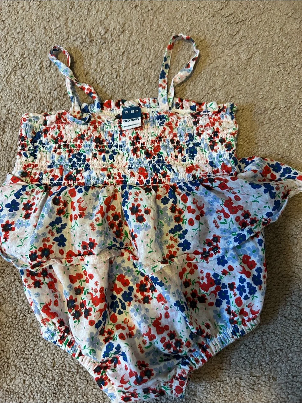 Old Navy White Floral Baby Girls Romper with Red & Blue Flowers